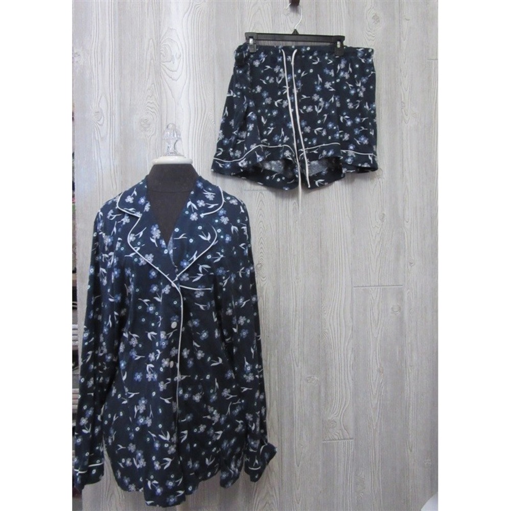 NWT Cosabella L Bella Long Sleeve Top & Boxer Shorts Pajama Set Black 98624